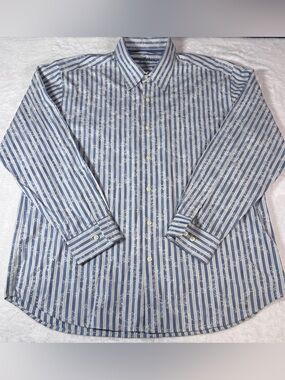 Tommy Bahama XL Cotton Silk Blue Striped Long Sleeve Shirt
